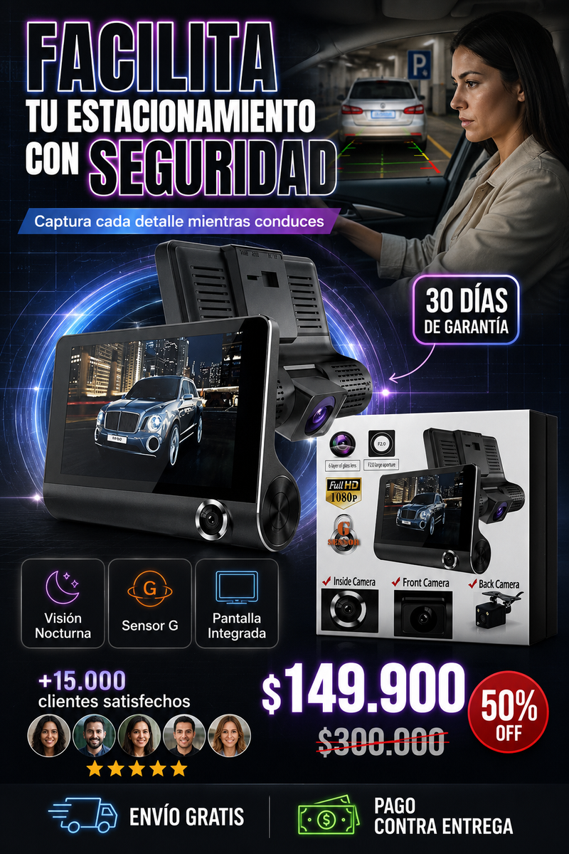 Cámara 3 En 1 Para Carro Con Visión Frontal, Interior Y De Reversa